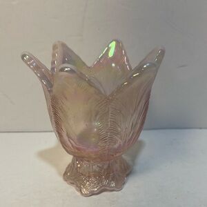 Fenton Art Glass Pink Chiffon Opal Opalescent Tulip Two Way Candle Holder
